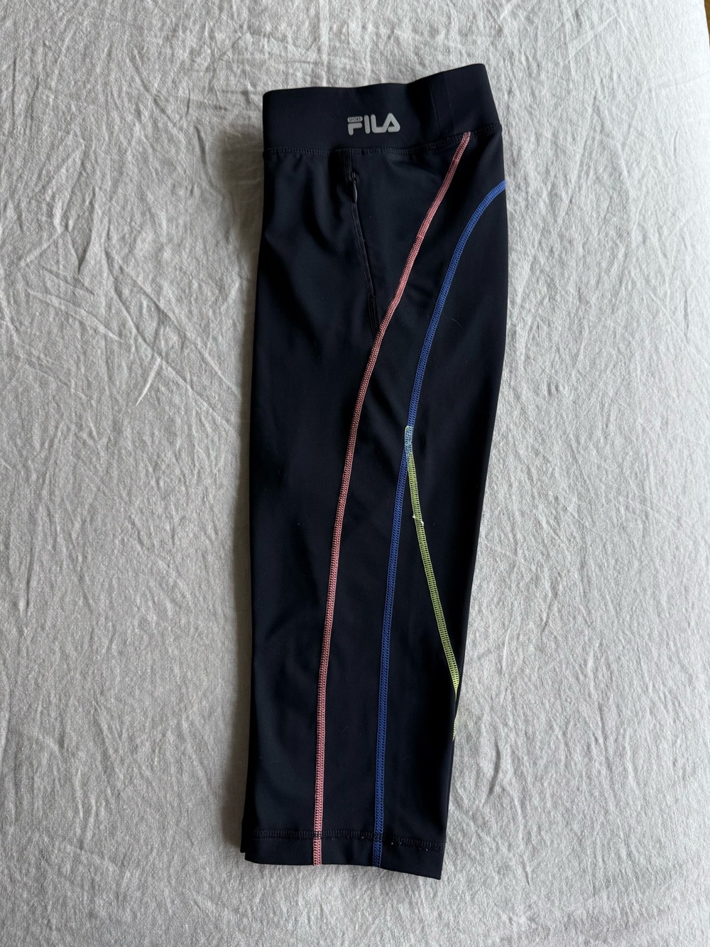 Fila Black Athletic Capri Leggings with Multi-Color Piping